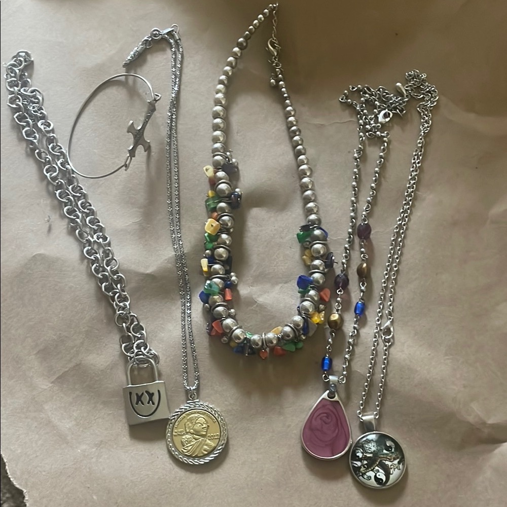 Grunge Vintage Layered Necklaces + Bracelet Set Y2k 90s Alt Aesthetic